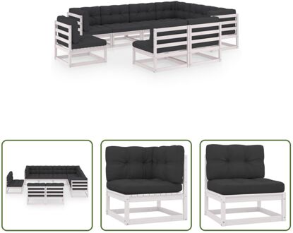 Loungeset Grenenhout - Hoekbank 70x70x67cm - wit - antraciet kussen