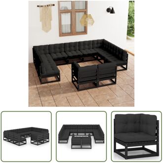 Loungeset Grenenhout - Hoekbank 70x70x67cm - Zwart Antraciet