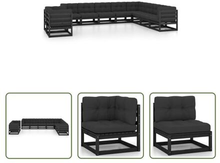 Loungeset Grenenhout - Hoekbank en middenbank - Afmetingen- 70 x 70 x 67 cm - Kleur- zwart - Kussens