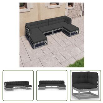 Loungeset Grenenhout - Hoekbank en Middenbank - Grijs - 70 x 70 x 67 cm - Inclusief Kussens