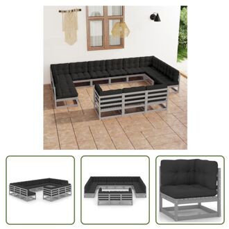 Loungeset Grenenhout - Hoekbank en middenbank - Grijs - Afmetingen- 70 x 70 x 67 cm - Inclusief