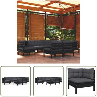 Loungeset Grenenhout - Hoekbank en Middenbank - Zwart - 63.5 x 63.5 x 62.5 cm