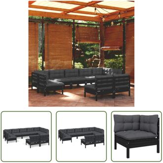 Loungeset Grenenhout - Hoekbank en Middenbank - Zwart - Afmeting 63.5 x 63.5 x 62.5 cm - Inclusief