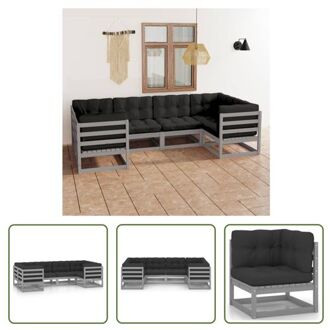 Loungeset Grenenhout - Hoekbank - Grijs - 70x70x67 cm - Inclusief kussens