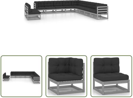 Loungeset Grenenhout - Hoekbank - Middenbank - Grijs - 70x70x67cm - Inclusief Kussens