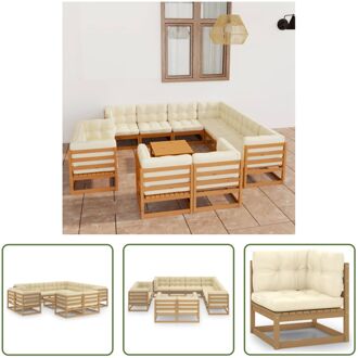 Loungeset Grenenhout - Hoekbank-Middenbank-Tafel - Honingbruin/Crème - 70x70x67cm - Montage vereist