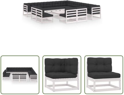 Loungeset Grenenhout - Hoekbank - Middenbank - Tafel - Wit - 70 x 70 x 67 cm - Inclusief kussens