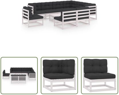 Loungeset Grenenhout - Hoekbank - Middenbank - Tafel - Wit - 70x70x67 cm - Inclusief Kussens