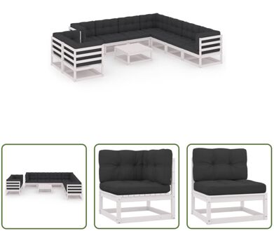 Loungeset Grenenhout - Hoekbank - Middenbank - Tafel - Wit - Grenenhout - 70x70x67 cm - Incl