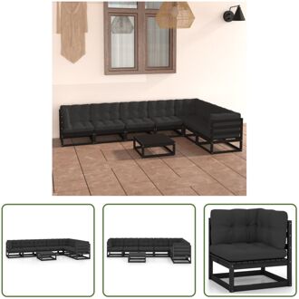 Loungeset Grenenhout - Hoekbank - Middenbank - Tafel - Zwart - Antraciet - 70x70x67 cm - 70x70x30