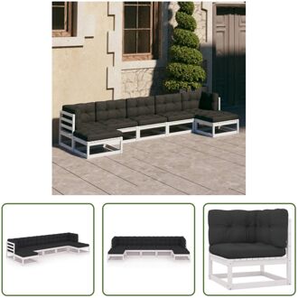 Loungeset Grenenhout - Hoekbank - Middenbank - Voetenbank - 70x70x67 cm - Wit - Antraciet Kussen