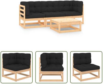 Loungeset Grenenhout - Hoekbank - Middenbank - Voetenbank - Antraciet - 70x70x67cm - 70x70x30cm - Grijs