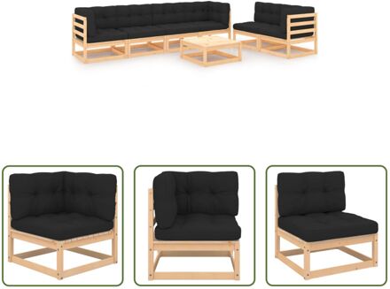 Loungeset Grenenhout - Hoekbank - Middenbank - Voetenbank - Antraciet Kussen - 70x70x67 cm - Grijs