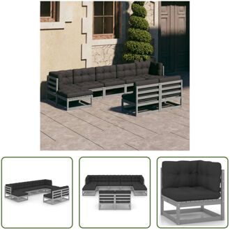 Loungeset Grenenhout - Hoekbank - Middenbank - Voetenbank - Grijs - 70x70x67cm