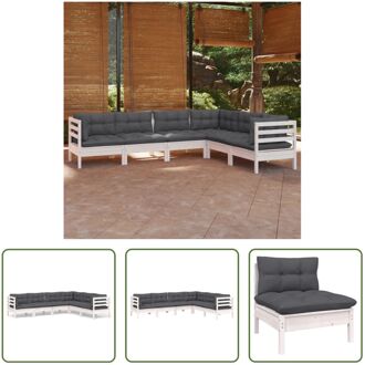 Loungeset Grenenhout - Hoekbank - Middenbank - Wit - 63.5 x 63.5 x 62.5 cm - Inclusief kussens