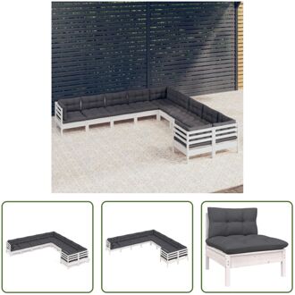 Loungeset Grenenhout - Hoekbank - Middenbank - Wit - 63.5 x 63.5 x 62.5 cm - Inclusief Kussens