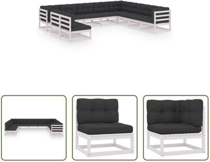 Loungeset Grenenhout - Hoekbank - Middenbank - Wit - 70x70x67cm - Antraciet Kussen