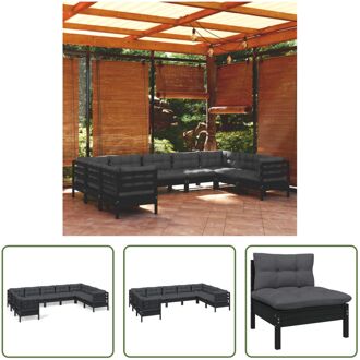 Loungeset Grenenhout - Hoekbank - Middenbank - Zwart - 63.5 x 63.5 x 62.5 cm