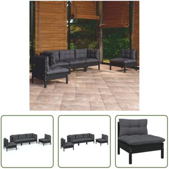 Loungeset Grenenhout - Hoekbank - Middenbank - Zwart - Antraciet - 63.5x63.5x62.5cm - Inclusief