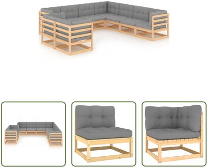 Loungeset Grenenhout - hoekbanken - middenbanken - kussens - grijs - 70x70x67cm (BxDxH) - Montage