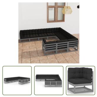 Loungeset Grenenhout - Hoekbanken - Middenbanken - Kussens - Grijs - Antraciet - 70x70x67cm