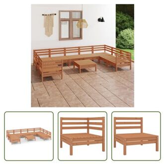 Loungeset Grenenhout Honingbruin 4x hoekbank 5x middenbank 1x tafel/voetenbank - 63.5x63.5x62.5 cm