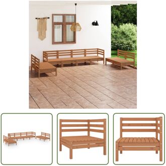 Loungeset - Grenenhout - Honingbruin - 6x middenbank + 2x hoekbank - 63.5x63.5x62.5 cm