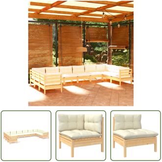 Loungeset Grenenhout - Houten tuinmeubelset - 63.5 x 63.5 x 62.5 cm - Crème kussen