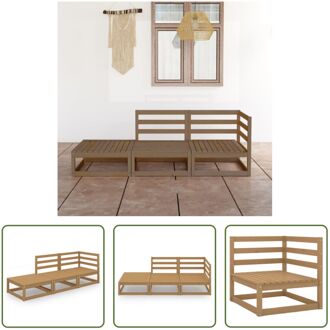 Loungeset Grenenhout - Midden/hoekbank 70x70x67cm - Voetenbank 70x70x30cm - Honingbruin