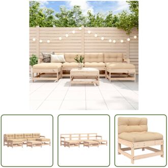 Loungeset Grenenhout - Middenbank 62x62x70.5 cm - Tuinstoel 66x62x70.5 cm - Voetenbank/Salontafel Bruin