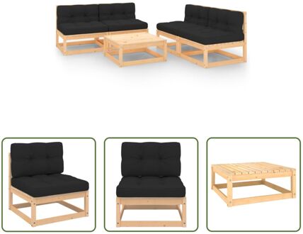 Loungeset Grenenhout - Middenbank 70x70x67 cm - Voetenbank 70x70x30 cm - Antraciet kussen Grijs