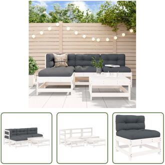 Loungeset Grenenhout - Middenbank + Hoekbank + Voetenbank - Wit - 62x62x70.5 cm - Antraciet kussen