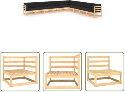 Loungeset Grenenhout - Modulair - 7x middenbank - 3x hoekbank - antraciet kussen - Afmetingen- Grijs