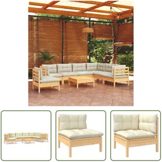 loungeset Grenenhout - modulair - crème kussen - 63.5x63.5x62.5 cm - 100% polyester stof