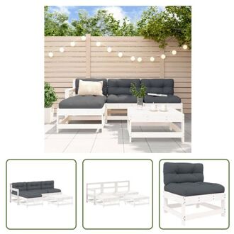 Loungeset Grenenhout - Modulair - Wit - 66x62x70.5cm - Antraciet