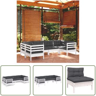 Loungeset - Grenenhout - Modulair - Wit - Antraciet - 63.5 x 63.5 x 62.5 cm