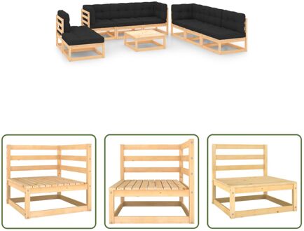 Loungeset Grenenhout - Modulaire Tuinmeubelen - Antraciet Kussen - Massief - 150x70x67 cm Grijs