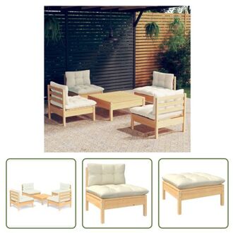 Loungeset Grenenhout - Modulaire tuinmeubelen - Crèmekleurig kussen - Afmetingen- 63.5 x 63.5 x 62.5