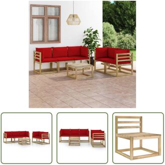 Loungeset Grenenhout - Palletontwerp - Weerbestendig - Rood kussen - 64x64x70 cm - Montage vereist