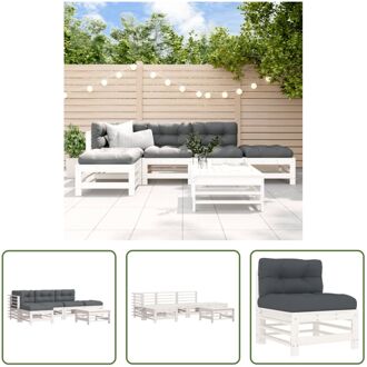 Loungeset Grenenhout - Tuinmeubel - Wit - 6-delig