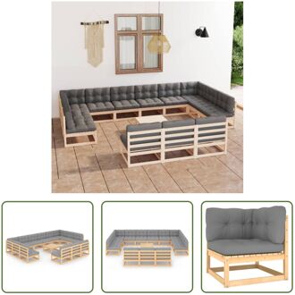 Loungeset Grenenhout - Tuinmeubelen - 70x70x67 cm - Grijs kussen