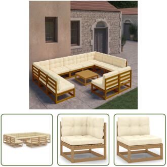 Loungeset Grenenhout Tuinmeubelen - 70x70x67 cm - Honingbruin - Crème - Polyester