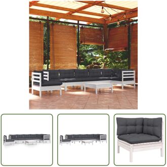 Loungeset Grenenhout - Wit - 3 Hoekbank 5 Middenbank 1 Voetenbank/Tafel - 60x60x5cm Zitkussen