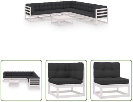 Loungeset Grenenhout - Wit - 3x hoekbank - 4x middenbank - 1x tafel - Afmetingen 70x70x67 cm