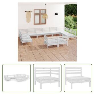 loungeset Grenenhout Wit - 4 hoekbanken - 8 middenbanken - 63.5 x 63.5 x 62.5 cm