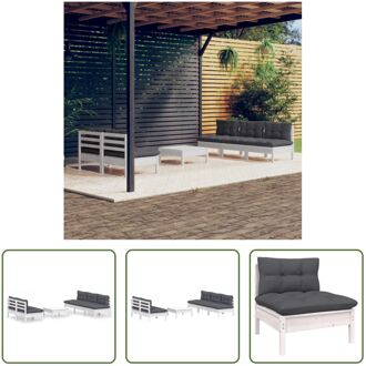 Loungeset Grenenhout - Wit - 6-delig - 63.5 x 63.5 x 62.5 cm - Incl - kussens