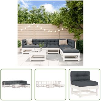 loungeset - Grenenhout - Wit - 61 x 61 x 62 cm - Comfortabele kussens