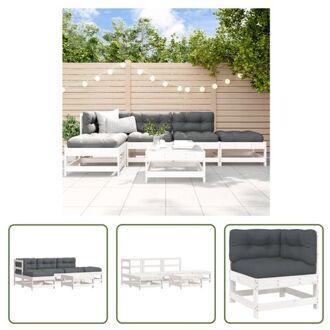 Loungeset Grenenhout - Wit - 62 x 62 x 70.5 cm - Modulair - Antraciet kussens