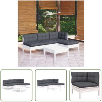 loungeset Grenenhout - Wit - 63.5 x 63.5 x 62.5 cm - Antraciet kussen