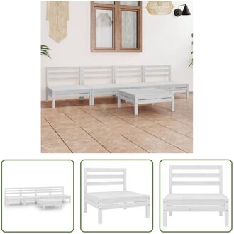 Loungeset Grenenhout - Wit - 63.5 x 63.5 x 62.5 cm - Inclusief 4 Middenbanken en 1 Tafel